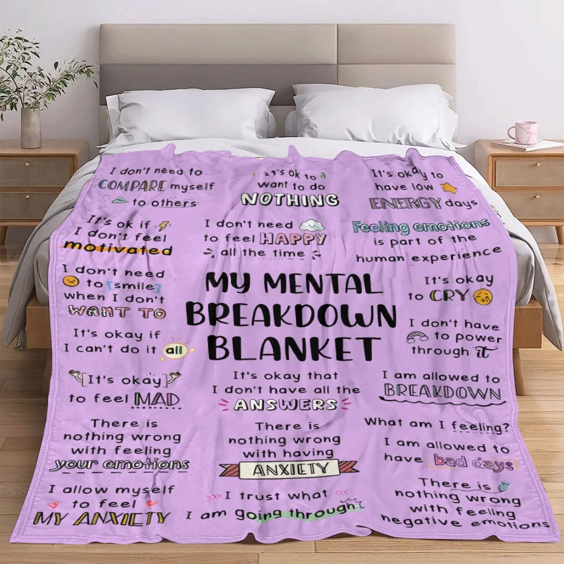 Mindful Comfort: A Cozy, Empowering Blanket with Mental Health Quotes and Supportive Design, Perfect for Self-Care