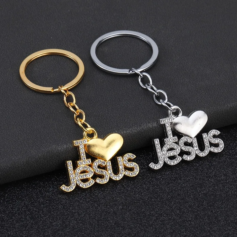 Fashion Letter Amulet Motorcycle Accessories Keychain Unisex I Love Jesus Handbag Cycling Pendant Ornaments Couple Gift Keyring