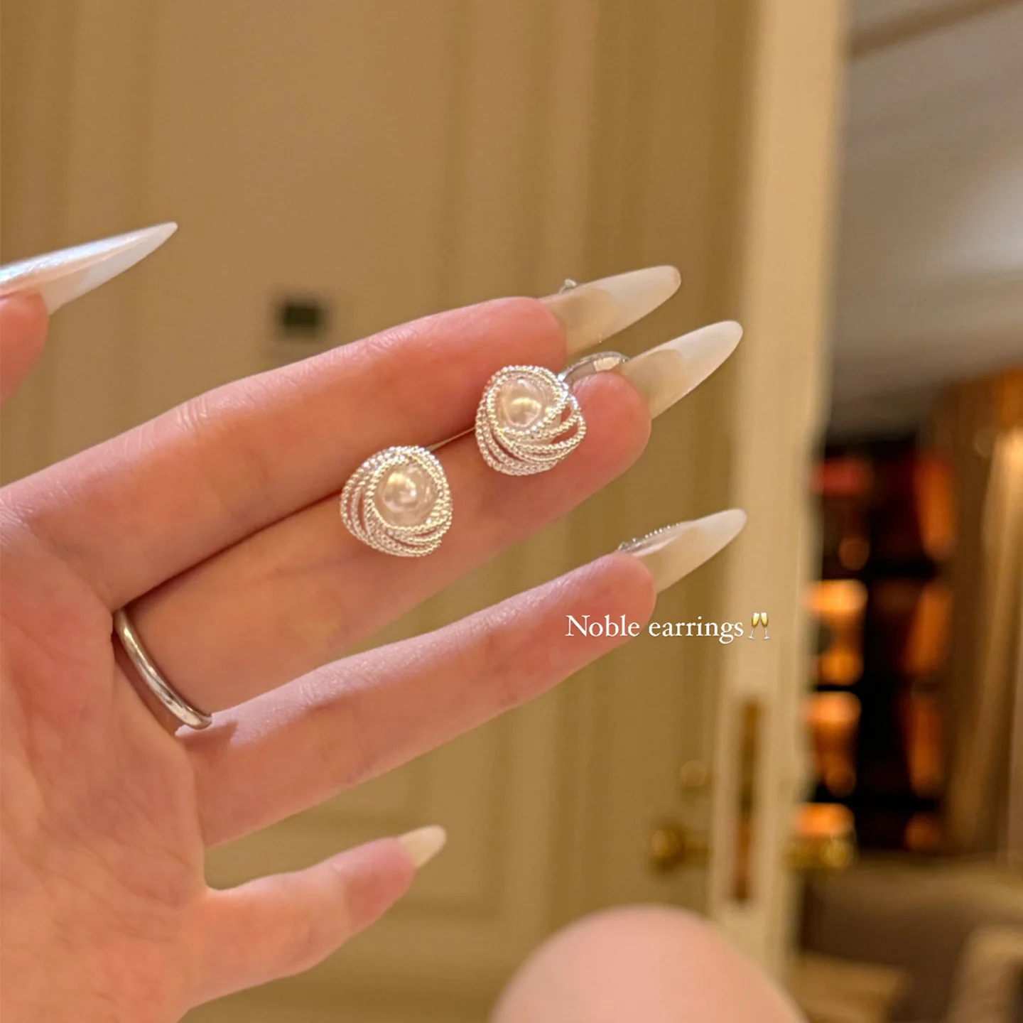 Pearl Earrings Wrapped French Chic Design Hypoallergenic Silver Post Lightweight Comfortable Versatile Elegant Evening Accessory