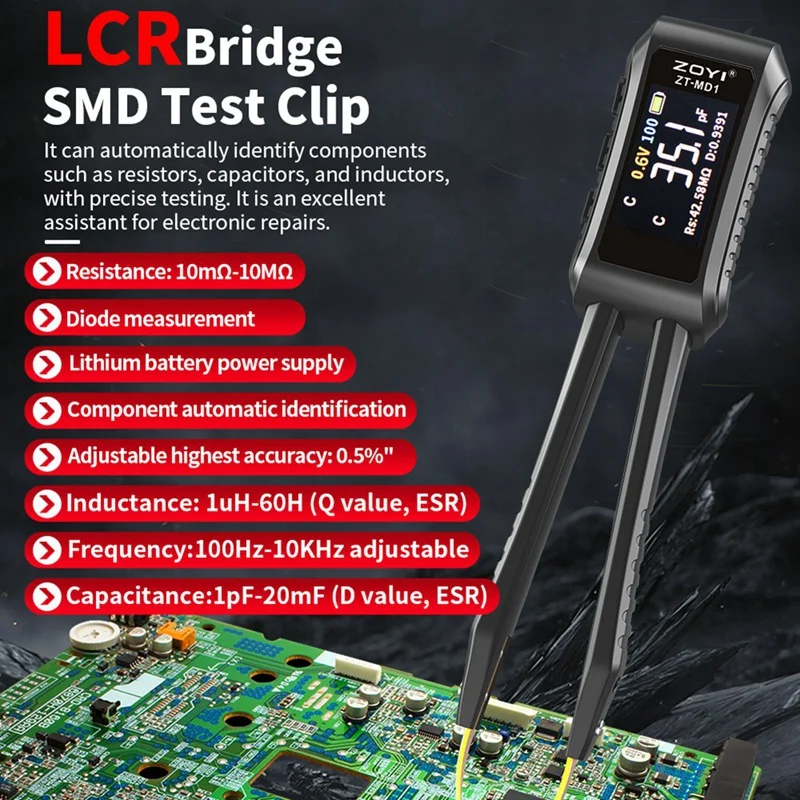 Zoyi ZT-MD1 pinça inteligente digital lcr smd esr testador resistência capacitância indutância diodo teste depuração ferramenta de reparo