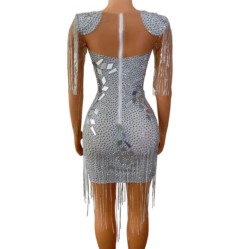 عيد ميلاد تألق كريستال شرابة الترتر فستان مثير ملهى ليلي الفتيات الساخن حفلة الجنس Vestidos دي فييستا Brillo رداء Luxe Cérémonie