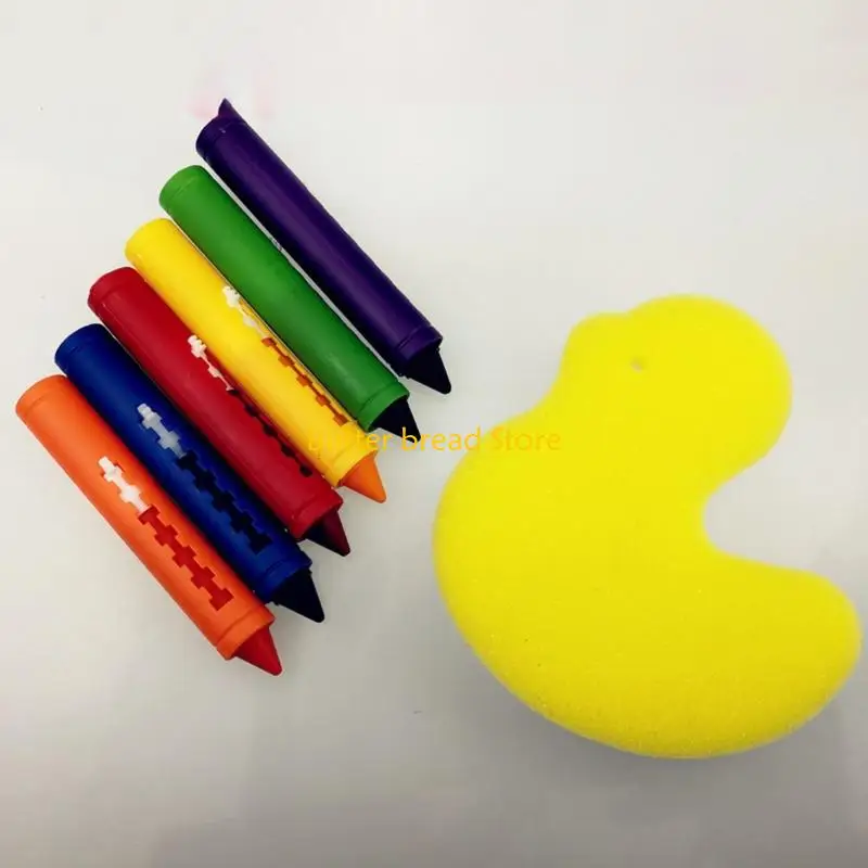 W89C 6 color Bath Bath Bath Crayon para niños Crayón colorido con soporte para lápiz para dibujo arte para niños pequeños