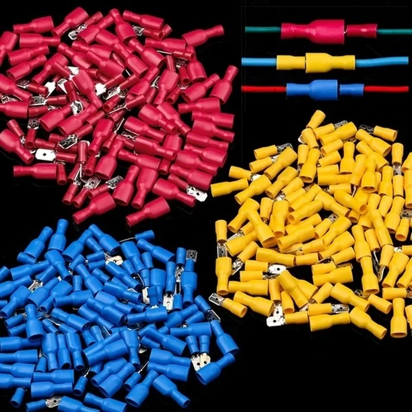 100Pcs Insulated 12-10/16-14/22-18AWG Spade Electrical Connectors Crimp Male & Female Connectors Kits