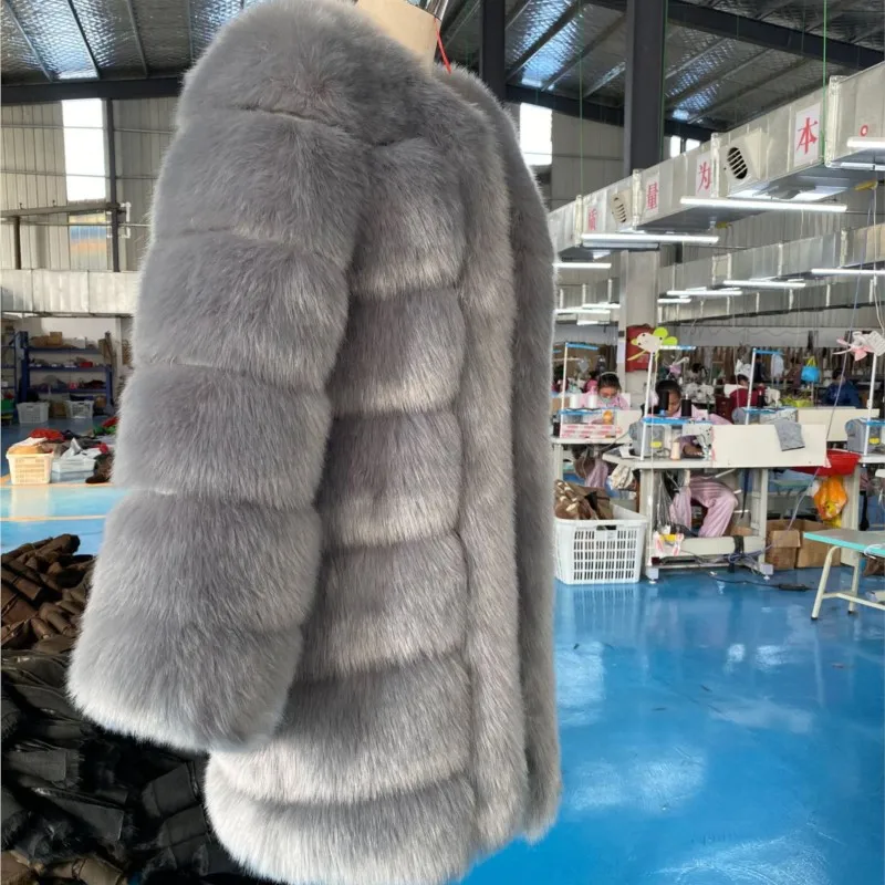 2025 nouveau Style coréen femmes longue couleur unie fausse fourrure de renard manteau hiver chaud épaissi thermique décontracté vestes d'extérieur