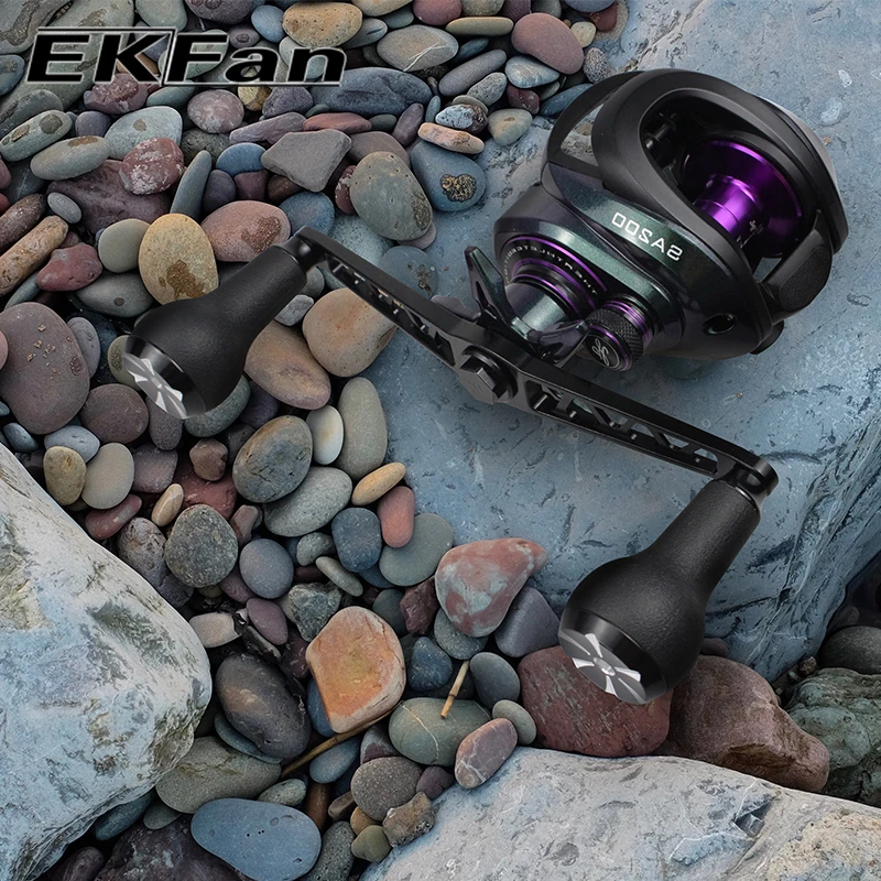 EKFan 140mmアルミ合金製フィッシングリールハンドル、革グリップノブ、ユニバーサル7x4/8x5mm A/S/DベイトキャスティングルアーリールDIYパーツ