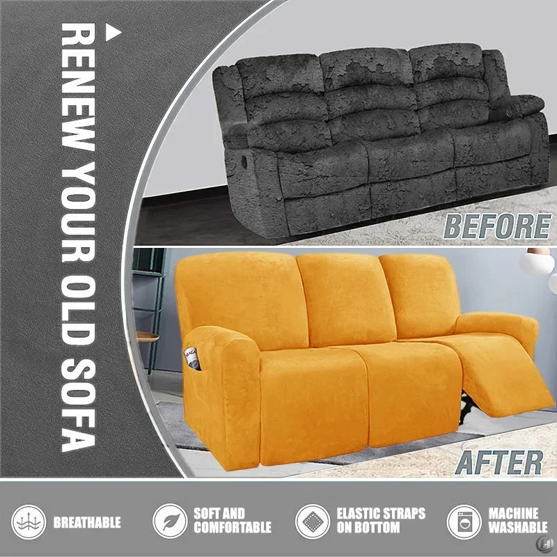 1/2/3 Seater Velvet Split Recliner Sofa Cover Stretch Super Soft Reclining Chair Covers  Relax Armchair Protector Home view 6