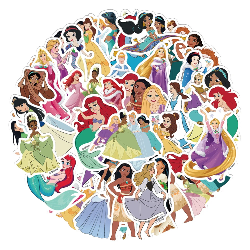 100 Stück gemischte Disney-Prinzessinnen-Cartoon-Aufkleber, Kawaii Belle Rapunzel Ariel Cartoon-Aufkleber, Spielzeug, niedliches DIY-Scrapbook-Briefpapier – Detail 2
