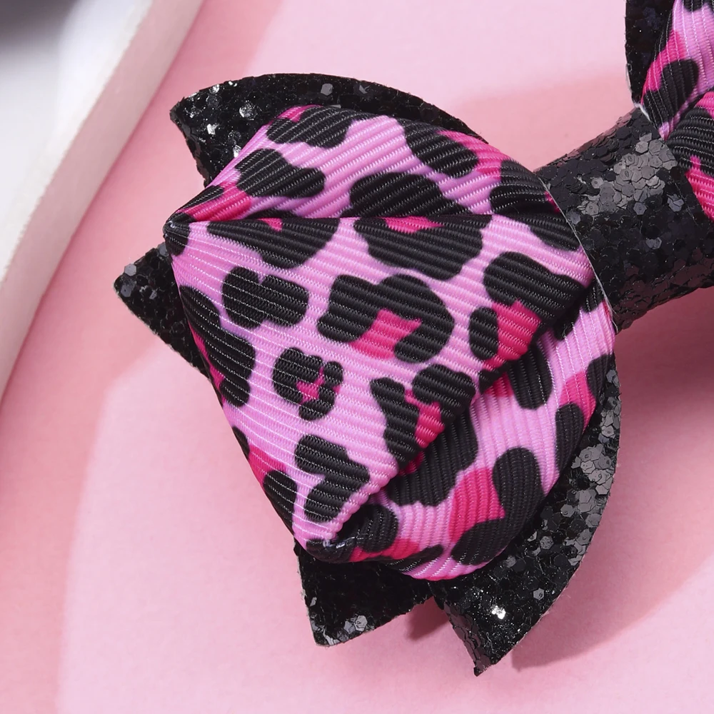 2pcs Leopard Print Pattern Bow Hair Clips for Little Girls Glitter Hair Bow Clips Sweet Hair Accessories for Little Girls