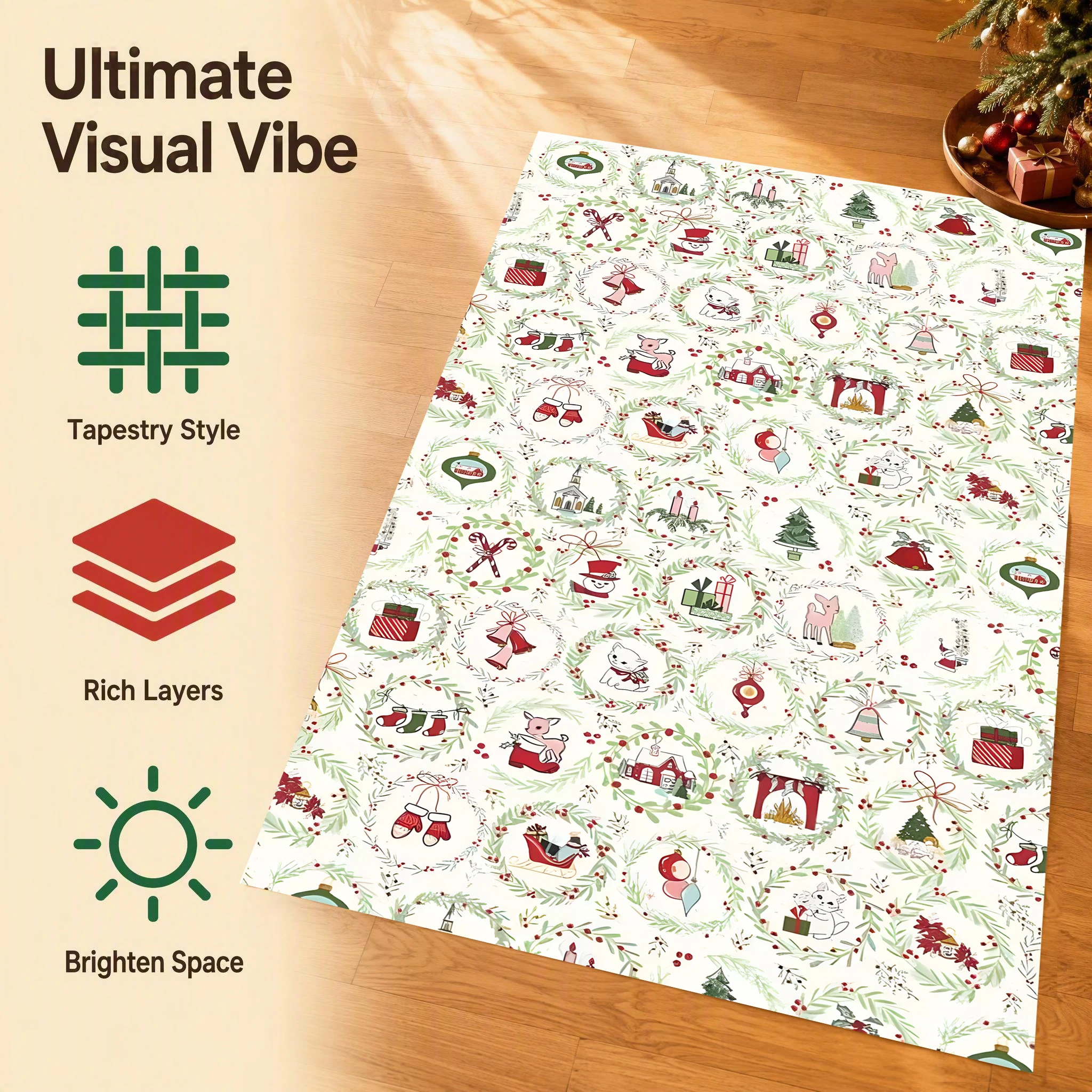 Velvet Rug All over Santa Claus Christmas Tree Cottage Cozy Retro Style for Living Room Bedroom Bedside Entryway Decor