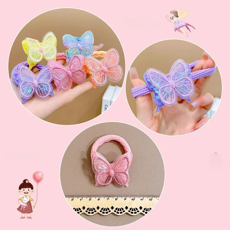 2PCS New Sequin Butterfly Cute Girls Tie Up A Ponytail Kids Elastic Hair Bands Hair Accessories Children Hair Ties Baby Headwear