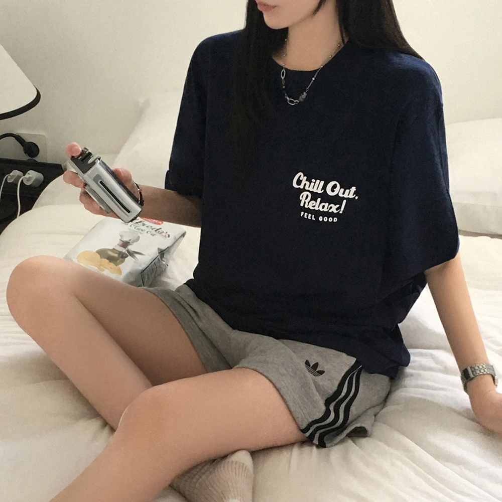 [NIKKA] Camiseta unisex de manga corta con cuello redondo y estampado Chill Out