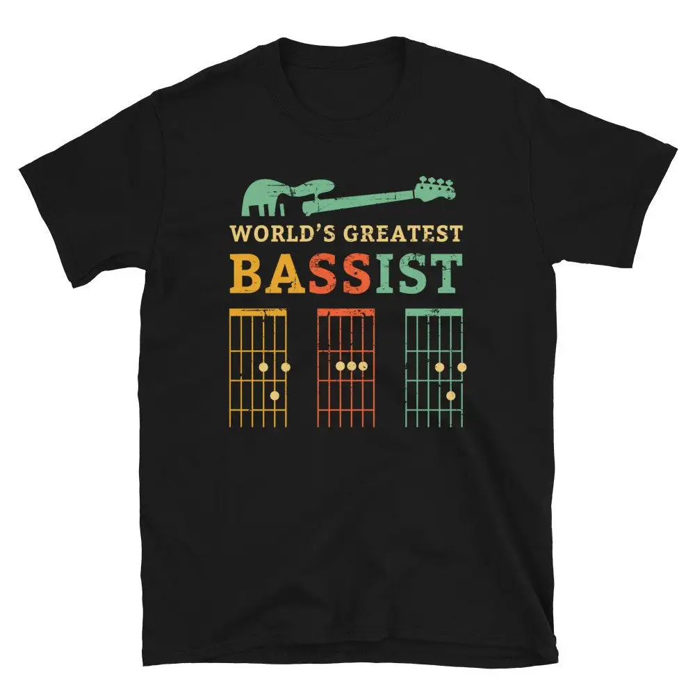 Worlds Greatest Dad Bassist T Shirt Guitar Chord Bass Guitarist Player FreT