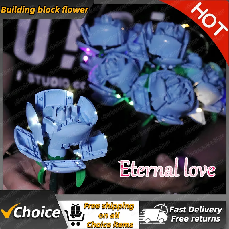 

Creative Romantic Red/Pink/Blue Rose Flower Bouquet Building Blocks Forever Love DIY Bricks Set Toys for Girls Birthday Gift