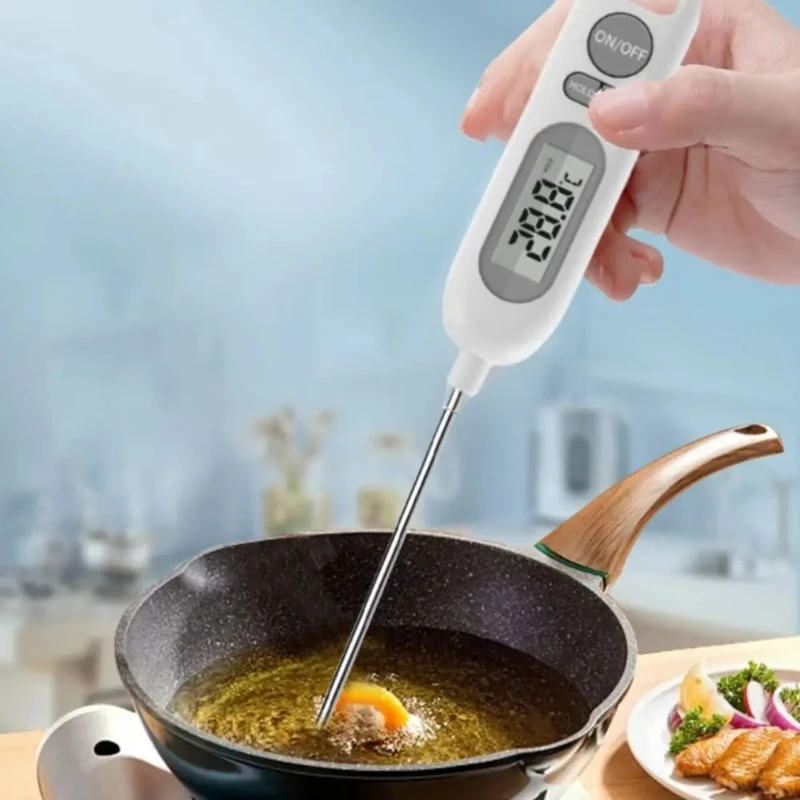 Electronic food thermometer with protective cover, magnetic precision probe, convertible unit for fast reading
