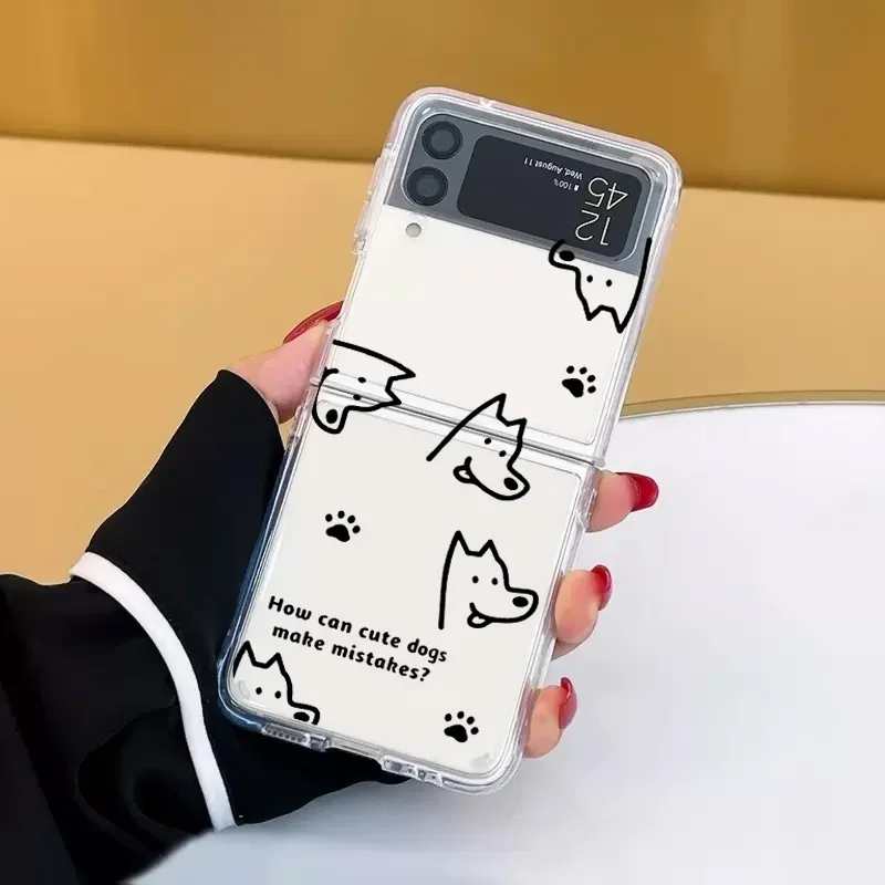 Simple Line Cat Dog Clear Case for Samsung Galaxy Z Flip 5 ZFlip 6 ZFlip 7 Transaprent Cover for Samsung ZFlip 4 Z Flip 3 Fundas