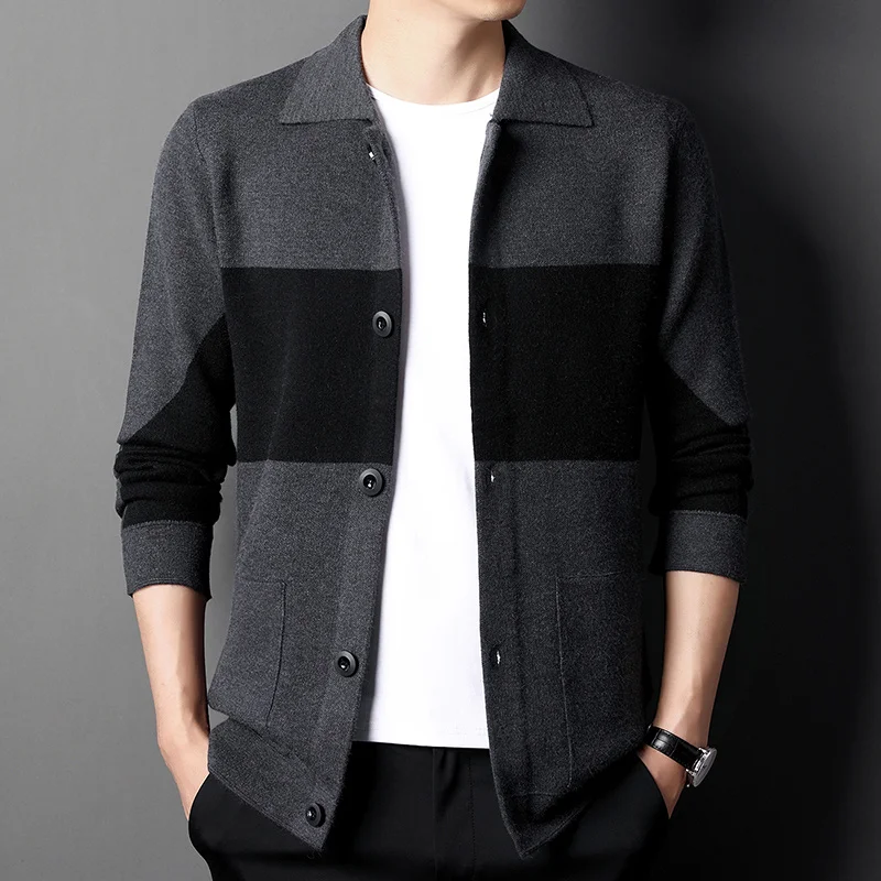 

matching cardigan men's color Men's lapel five-button business casual sweater coat autumn and winter sweater