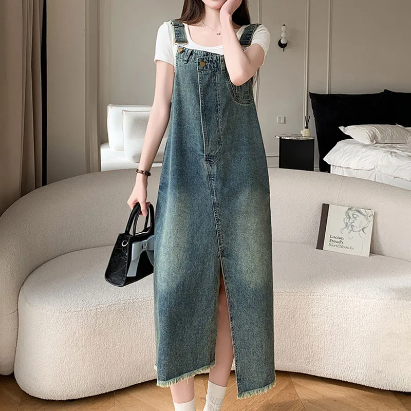 

Spring 2025 Women's Loose Casual Versatile Cowboy Spaghetti Strap Midi-Length Denim Dress Ladies' Fashion Vestidos