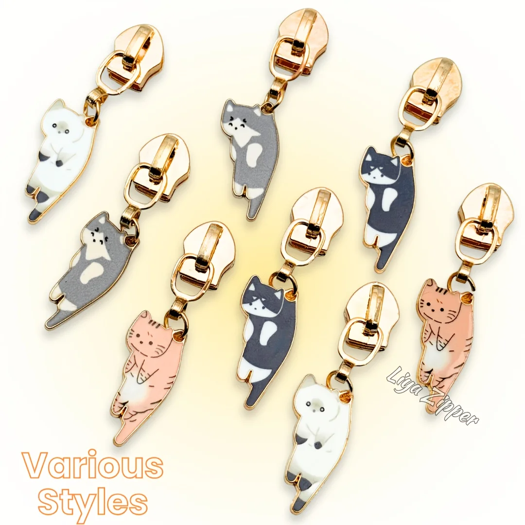 5pcs #5 Nylon Zipper Pull, Variety of Colors, Cute Cat Suitable for Home Sewing DIY, Manual Replacement Zipper, Craft Material