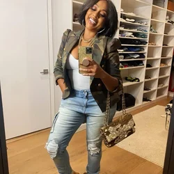2024 Autumn Camouflage Print Women Blazers Top Notched Long Sleeve Double Breasted Slim Jackets Fashion Casual Streetwear Coats