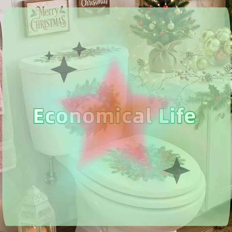 [MOA]Christmas Pine Wreath Toilet Sticker Bathroom Realistic Beach Floor Decal Waterproof Anti Slip Removable Bathtub Decor[MOA