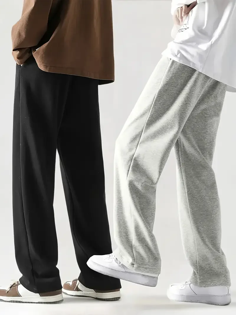 Dames heren Katoenen rechte broek Zwaargewicht broek Casual herfst-winterfleece Oversized broek met wijde pijpen en handtekening