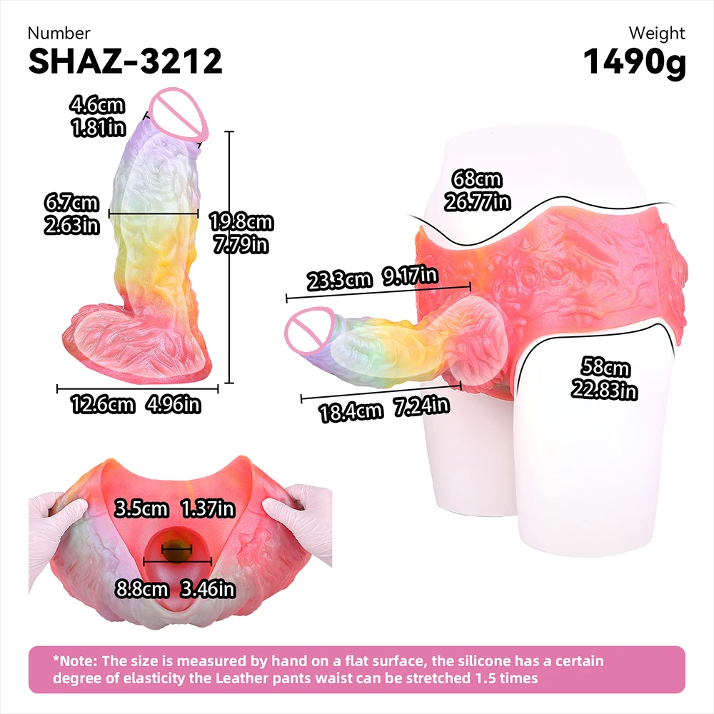 SHAZ Noszone na ciele nakładki na penisa z serii Monster, ażurowe slipy z dildo dla mężczyzn, silikonowy przedłużacz penisa, nakładka na penisa, zabawki erotyczne dla dorosłych