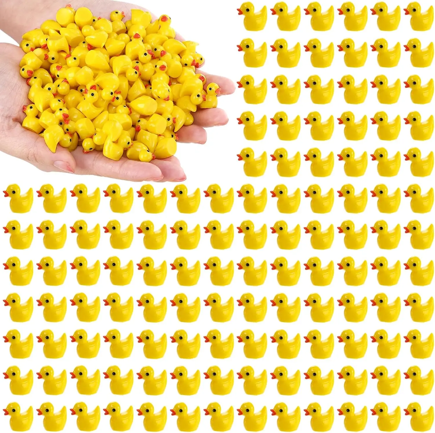 Mini figuras en miniatura de pato de resina, adornos, decoración de animales amarillos, manualidades de jardín, pato pequeño, paisaje, plantas, hadas, 100/50 Uds.