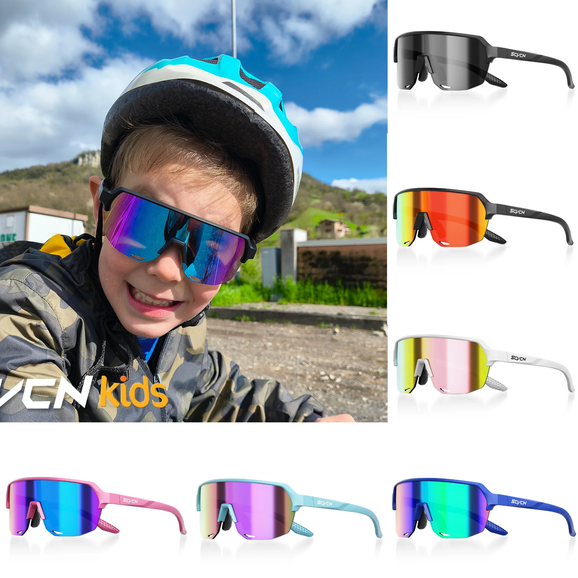 Okulary rowerowe dla dzieci SCVCN, sportowe, chłopięce i dziewczęce, do jazdy na rowerze, na zewnątrz, gogle dla dzieci, okulary do kempingu, MTB, wędkowania, okulary rowerowe z filtrem UV400