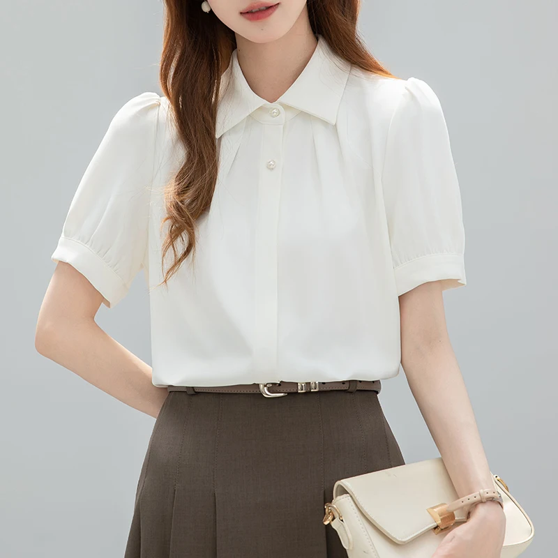 2025 New Summer White Short Sleeve Shirt for Women Formal Interview Shirt Professional Blouse