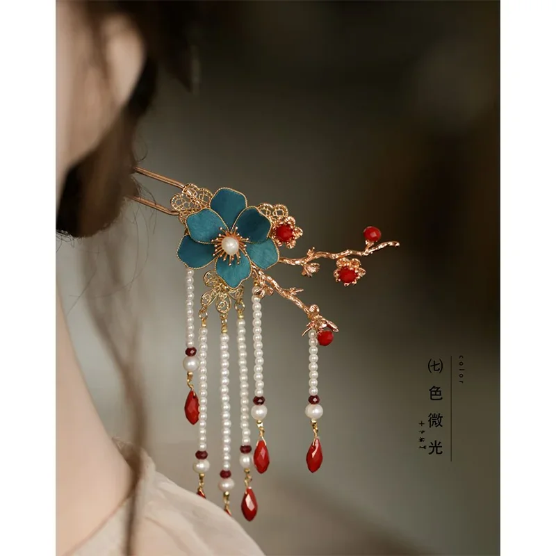 

Classical Point Green Tassel Hairpin Chinese Style Hair Clasp Retro Cheongsam Accessories Blue Red Daily Hair Decorations Lady