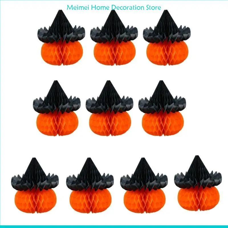H7BF Honeycomb Pumpkin Party Supplies لحدث عيد الهالوين وحفلات الأطراف المركزية