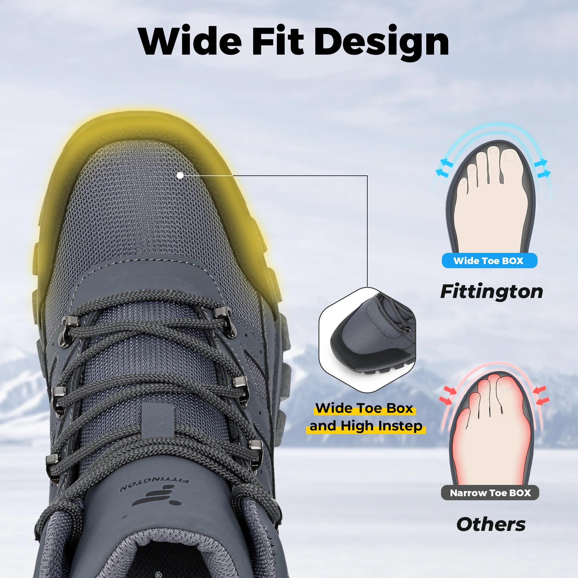 Fittington Herren-Wanderschuhe mit breiter Zehenpartie, wasserabweisend, hoher Schaft, taktische Militärstiefel, Trekking-Schuhe für Herren, Herbst, rutschfest. – Detail 3