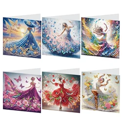 6 Pcs Diamond Art Painting Greeting Cards Kits,Woman Festival Greeting Cards with Envelopes Diamond Art Crafts Birthday Cards
