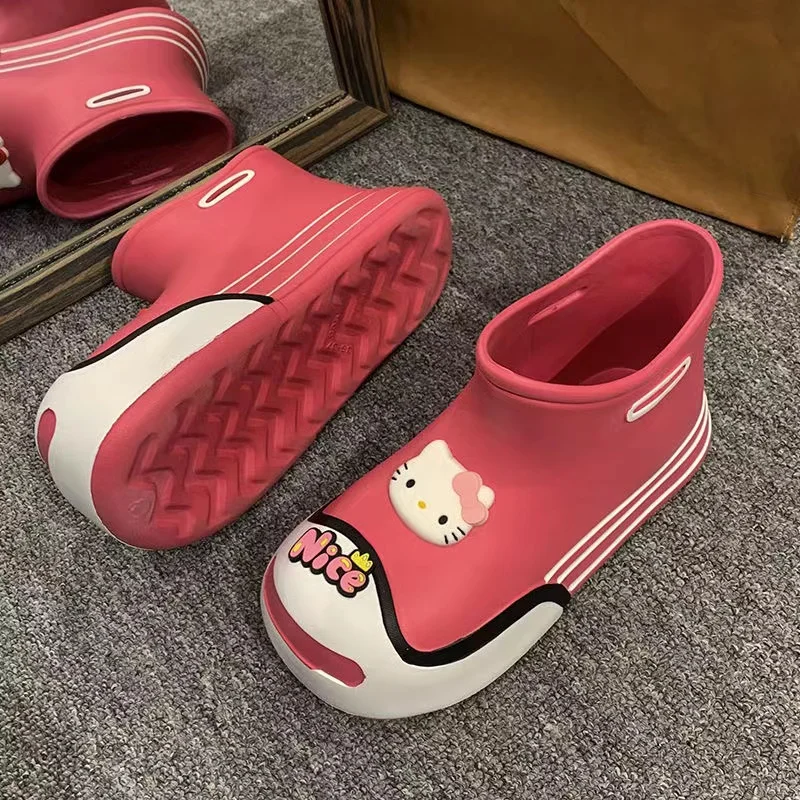 really pictures real photos hello kitty cat plus big size children's Casual Shoes 2024 New style women Canvas rubber boots