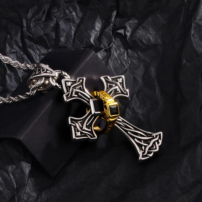 Retro Trendy Cross Necklace for Men Personalized Cool Knitting-Style Cable Knit Chain  Versatile Punk Necklaces KOFSAC