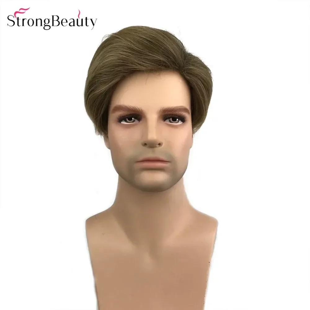 

StrongBeauty Мужской парик Синтетические короткие прямые золотисто-коричневые смешанные парики Натуральные