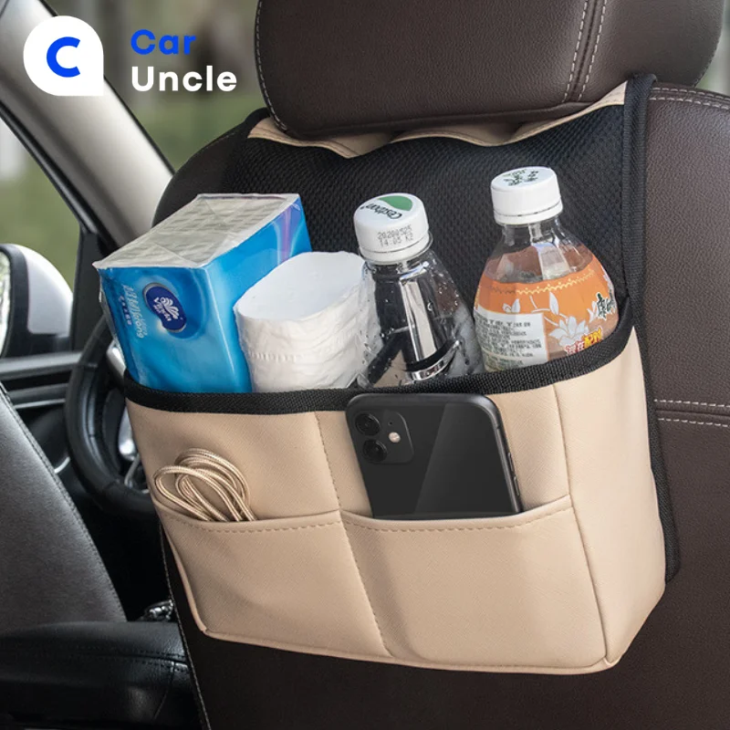 Leather Car Seat Back Storage Bag High Capacity Cup Organizer Multifunctional Backrest Storage Auto Interior Accessories