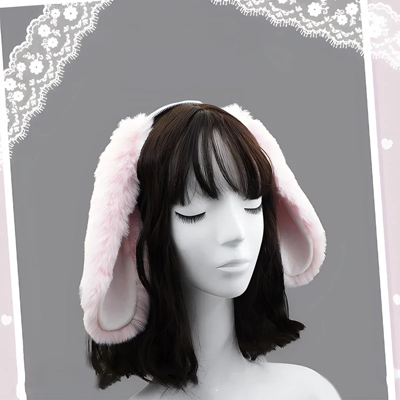 Drooping Ears Hair Hoop Handmade Realistic Plush Rabbit for Adults Cosplay Costume Accessories