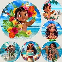 Round Baby Moana Photography Backdrop Kids Birthday Baby Shower Photo Background Circle Polyester Vinyl Booth Props