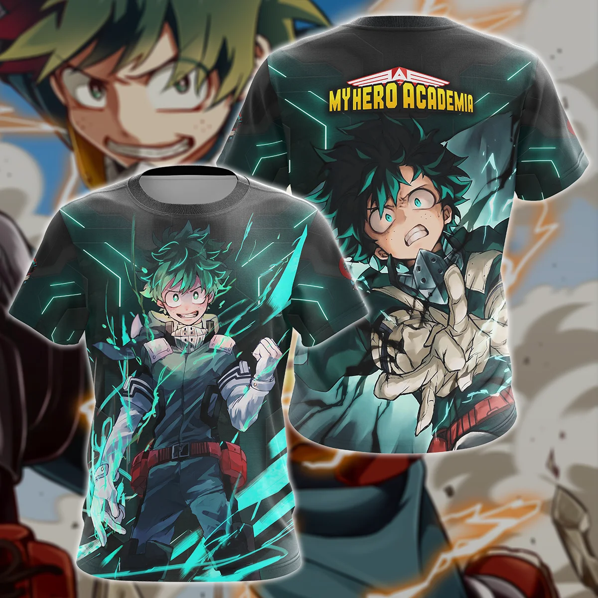 Vollfarbig bedrucktes T-Shirt von Izuku Midoriya aus My Hero Academia, lockeres, lässiges, kurzärmliges Anime-Cosplay-Oberteil für Herren und Kinder