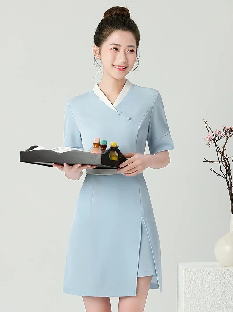 New beautician femininity workwear summer dress foot bath massage spa club health center 1 piece