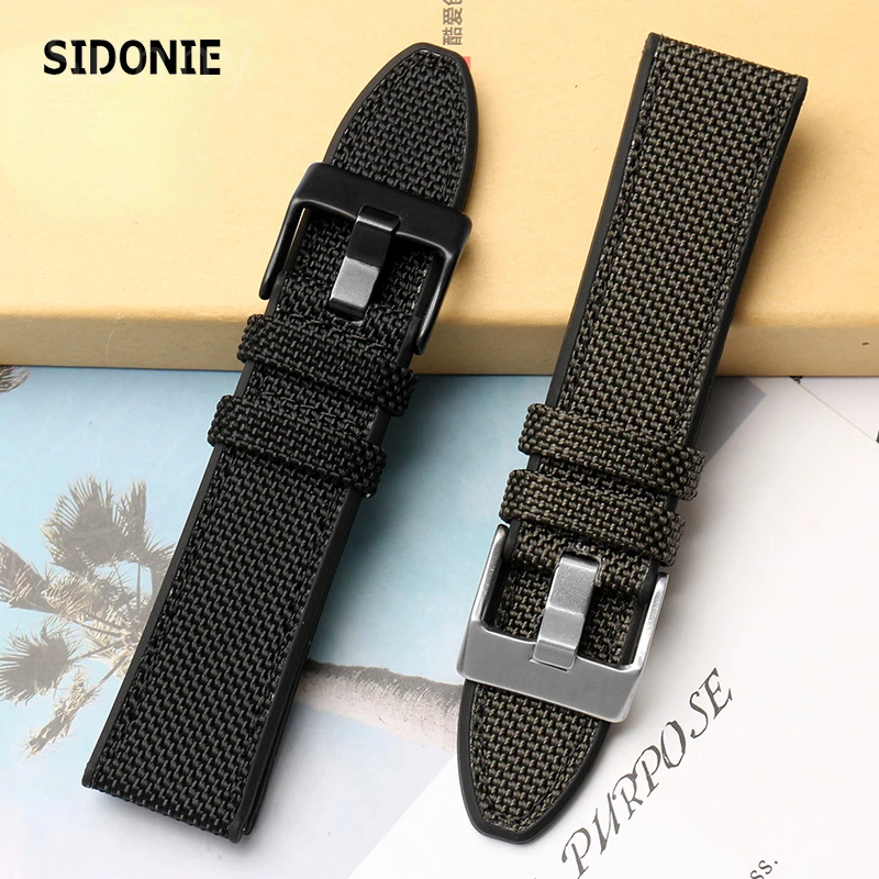 Canvas Silicone Watch Strap for DIESEL Dz4500 Dz4506 DZ7420 Men's Officer Series 24 26mm 28mm Accessories Nylon Watchband