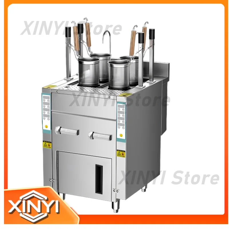 Gewerbliche 4-Kopf-Elektro-Nudelkochmaschine mit automatischer Hebefunktion für Lanzhou-Rindfleischnudelsuppe und Pasta, mit Schrank