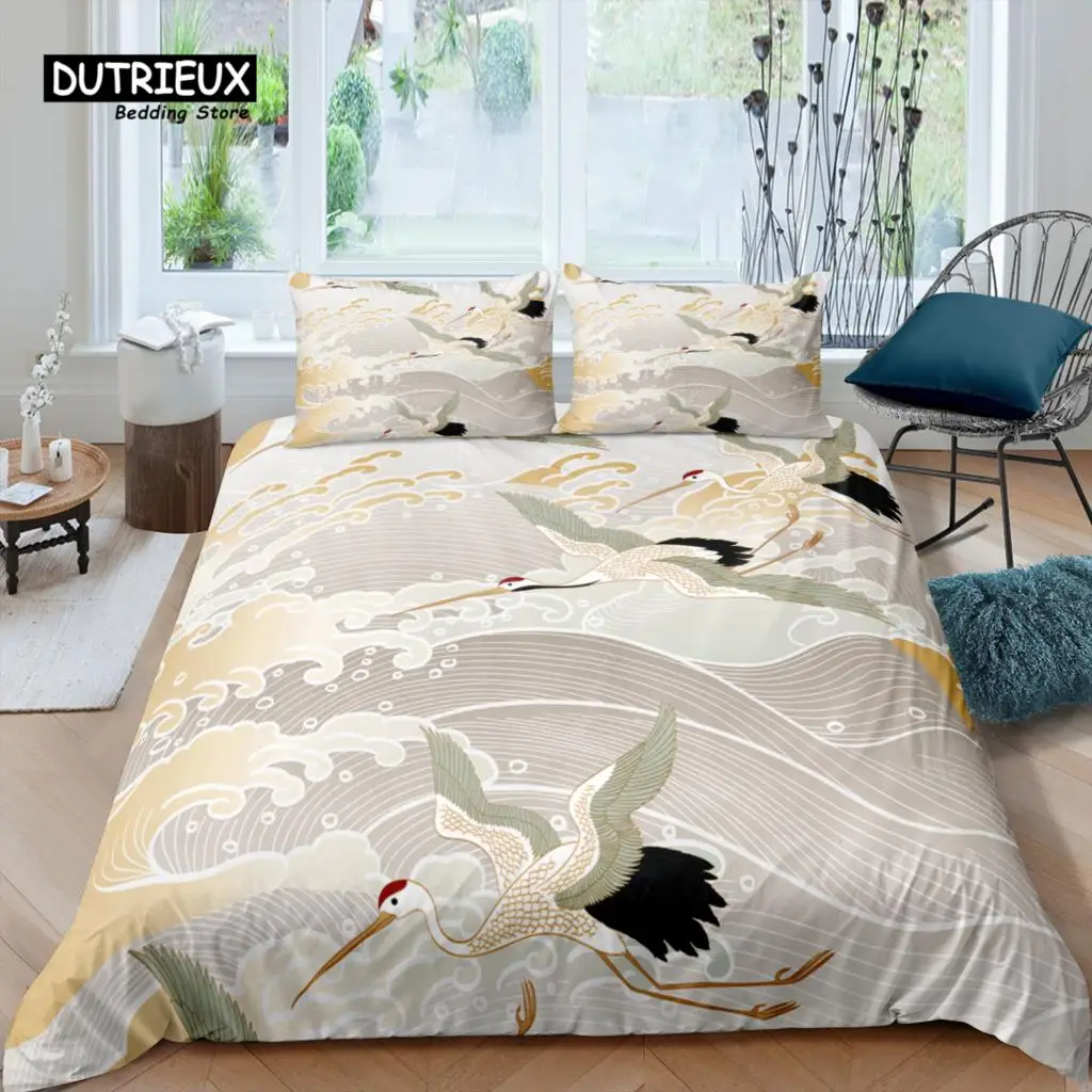 

Home Living Luxury 3D Japanese Crane Bedding Set Flower Duvet Cover Pillowcase Queen and King EU/US/AU/UK Size Comforter Bedding