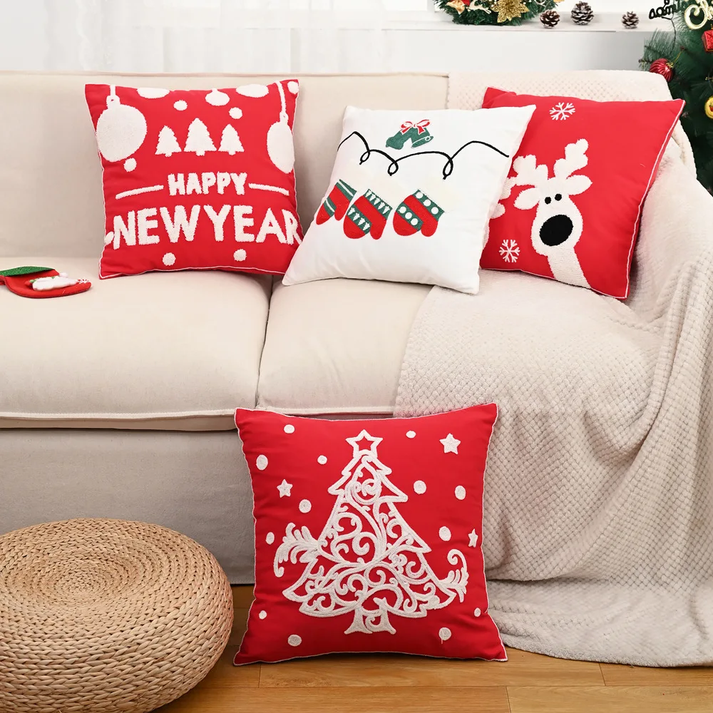 

45x45 см Рождественский диван наволочка красный холст Лось Санта-Снежинка вышитая наволочка изголовье наволочка 45X45
