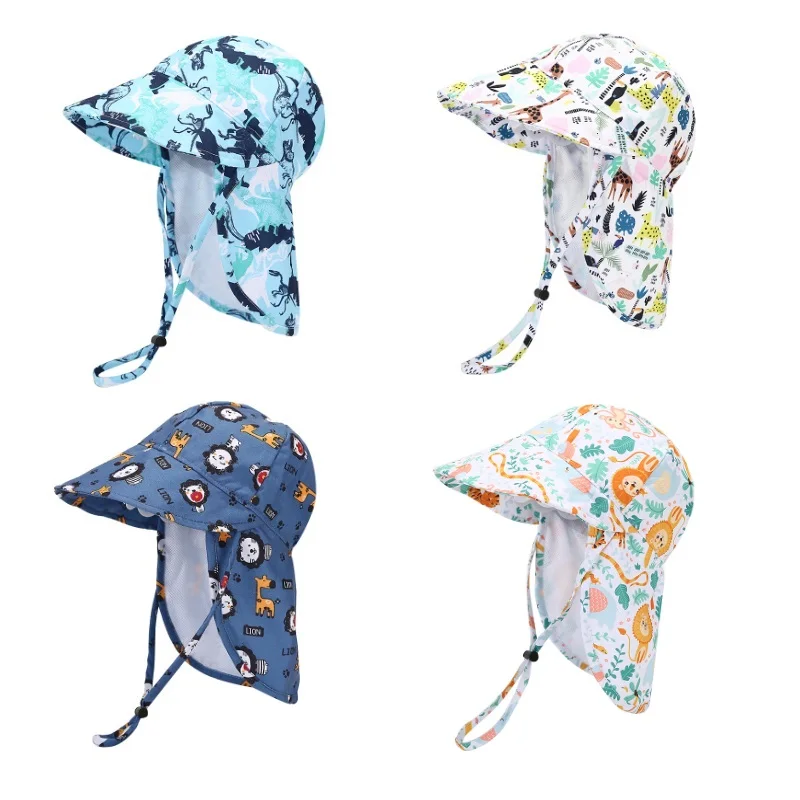 

New Panama Summer Baby Bucket Hat for Boys Girls Cartoon Breathable Mesh Children's Beach Shawl Sun Hat Kids UV Protection Cap