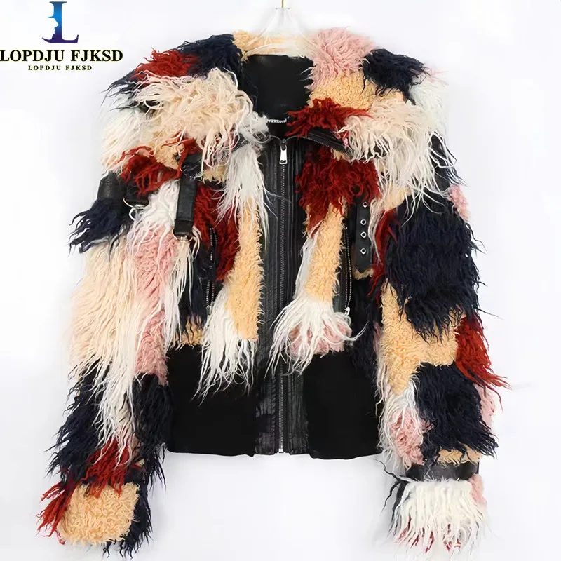 Real Mongolia Sheep Fur Coat for Women, Thick Warm Jacket, Loose Short Rainbow Overcoat, Female Clothing, Winter, High Quality