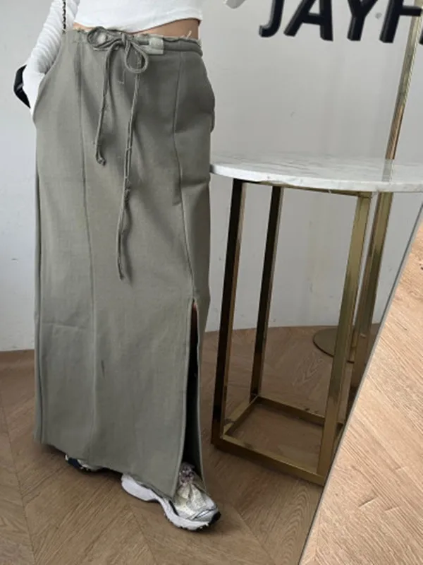 Chic High Waist Drawstring Asymmetrical Sweater Dress Women's Unique Design Summer Knee-Length Korean Style Straight Skirt