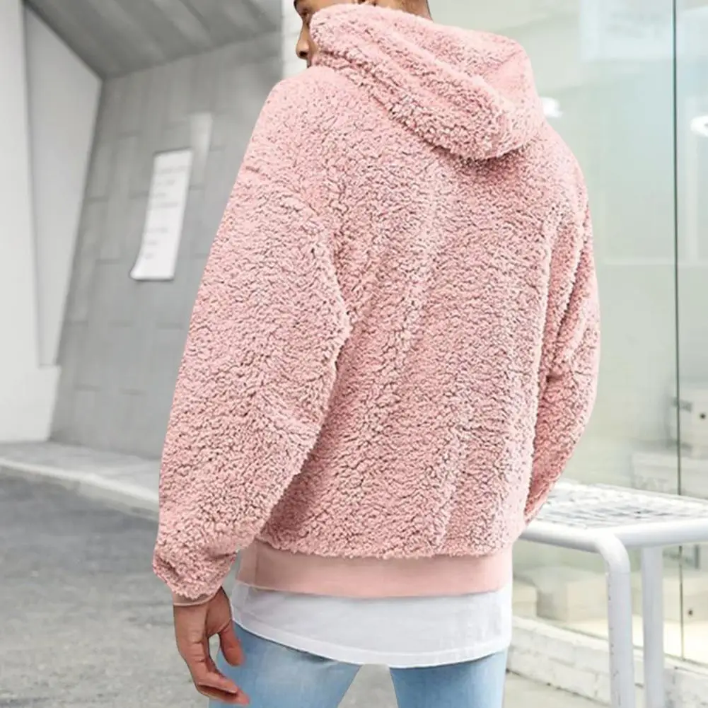 Warm  Chic Pure Color Plush Autumn Hoodie Casual Men Hoodie Hooded   for Home