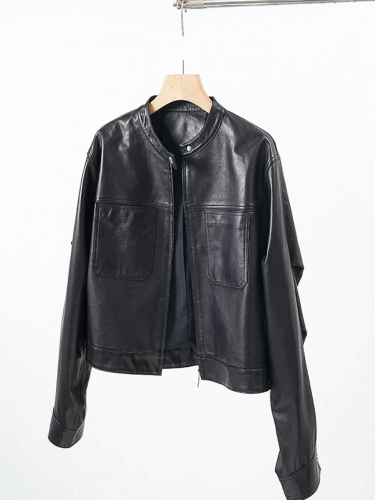 Heißer Verkauf Herbst Neue Stil Frauen Echtes Leder Jacke Mantel Mode Echt Schaffell Kurze Jacken Lose Fit Oansatz Oberbekleidung